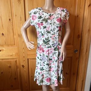 Vintage Sheri Martin Womens Floral White Dress Size 8 Whimsical Romantic